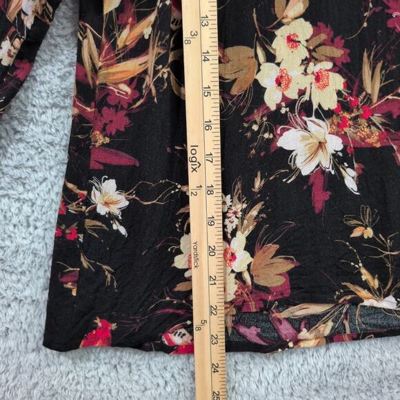 J Jill Top Women's Large Petite LP Black Floral 3/4 Bell Sleeve V Neck Peasant - Picture 6 of 13